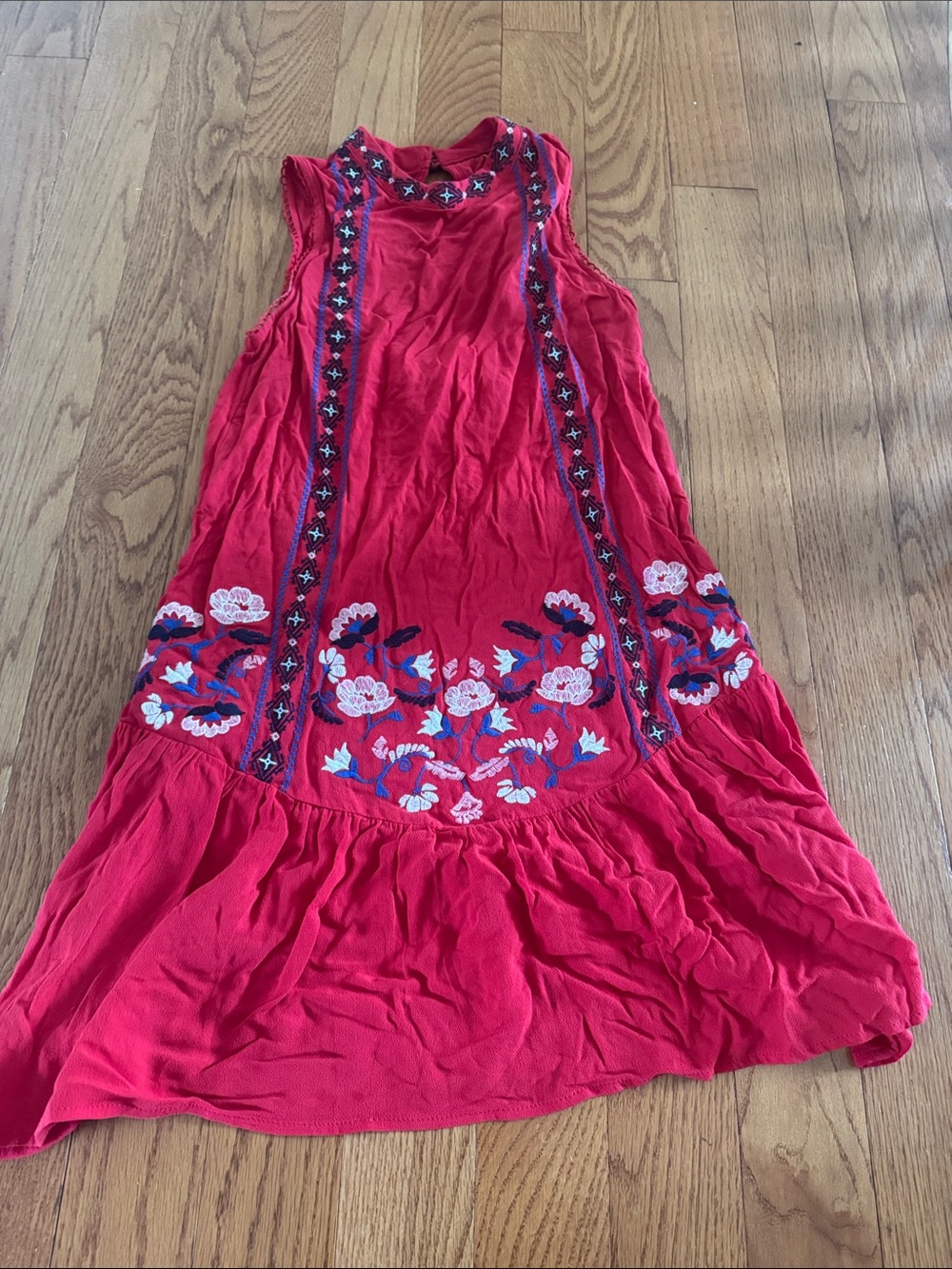 Red Sleeveless Embroidered Boho Dress